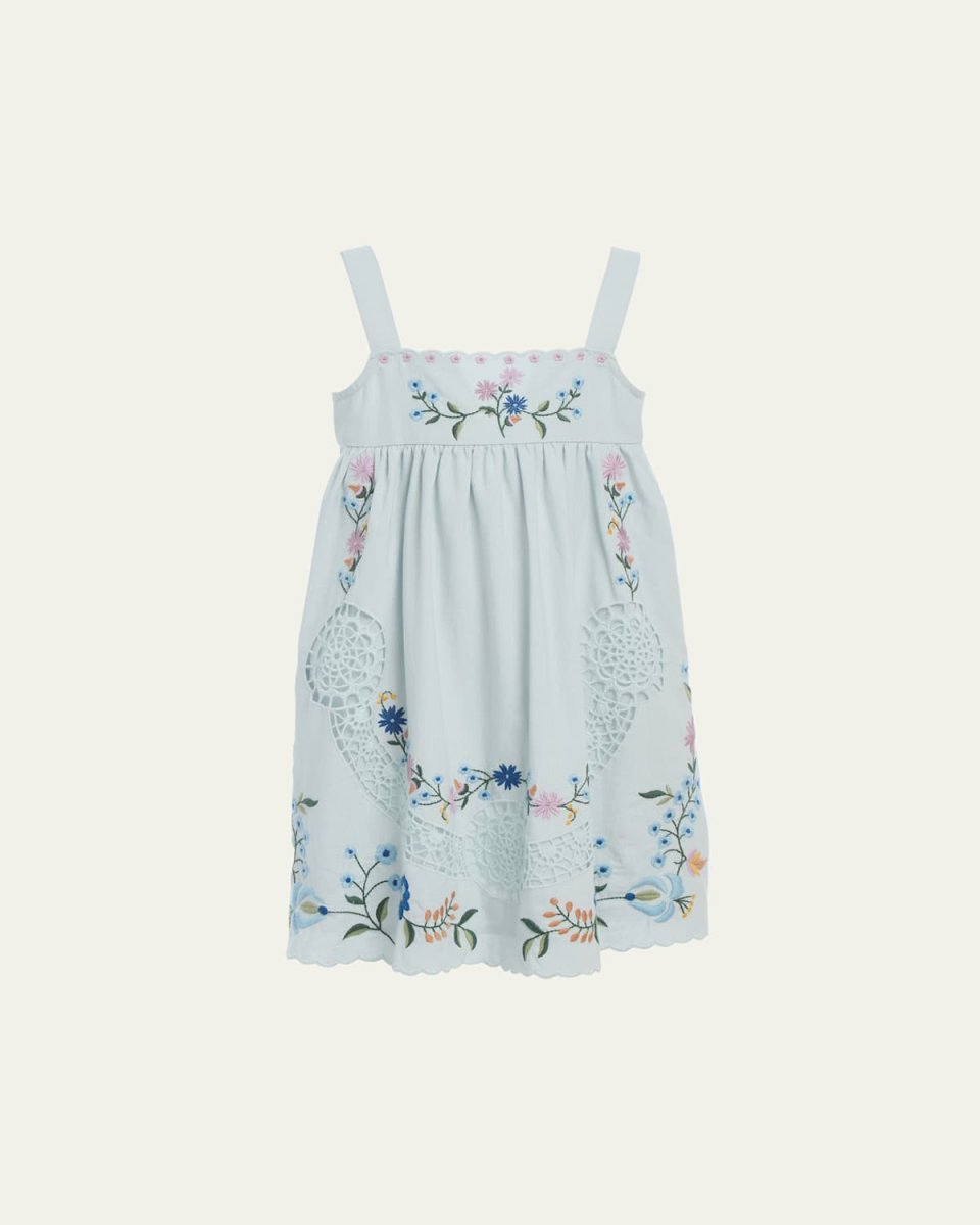 Girl's Embroidered Floral Tank Dress, Size 2-14